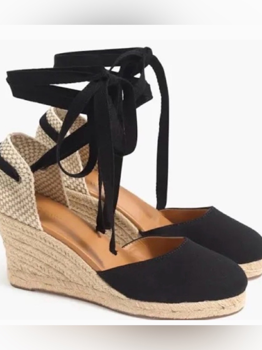 JCrew Black Espadrille Wedge Tie-Ankle Sandals
